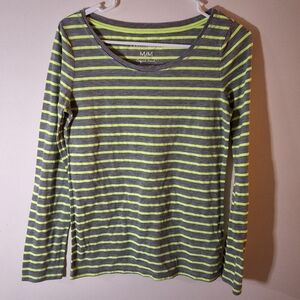 Aeropostale Neon Yellow & Heather Grey Striped Long Sleeve Tee - Size M